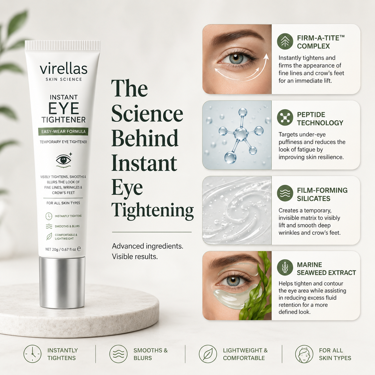 𝐕𝐢𝐫𝐞𝐥𝐥𝐚𝐬™ 𝐈𝐧𝐬𝐭𝐚𝐧𝐭 𝐄𝐲𝐞 𝐓𝐢𝐠𝐡𝐭𝐞𝐧𝐞𝐫 | Smooth & Firm Under Eyes